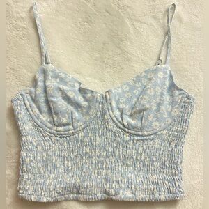 floral blue cropped tank top